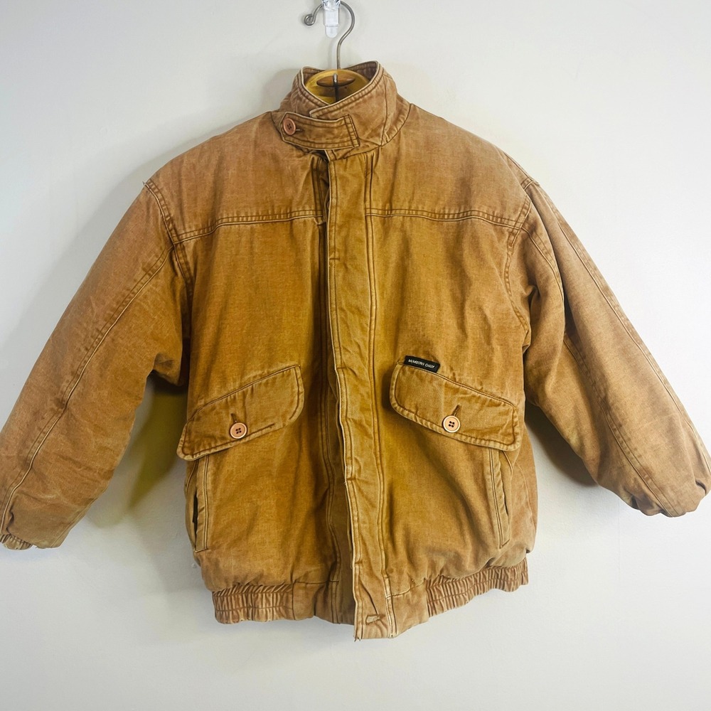 Vintage Members Only 80s Racer Bomber Jacket Boys 14 Puffer Tan Streetwear Coat